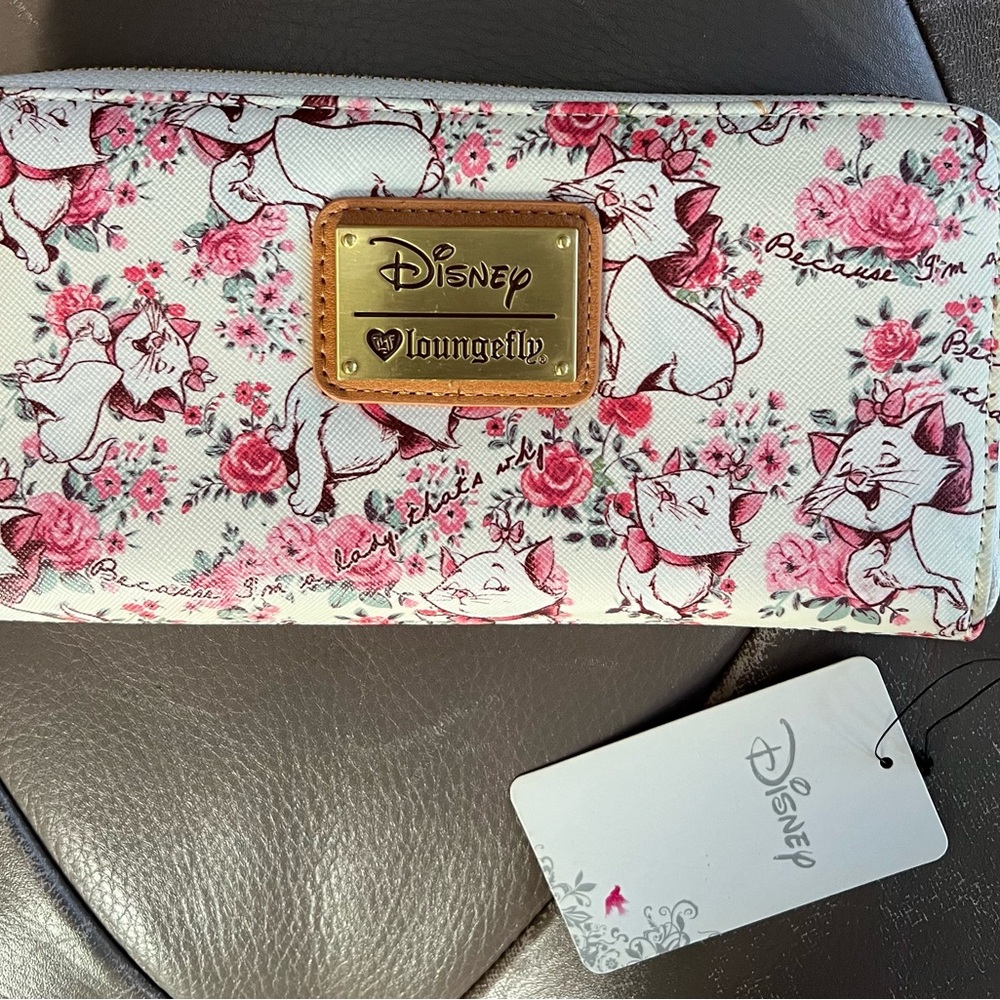 Loungefly Disney White and Pink Cat Floral Wallet